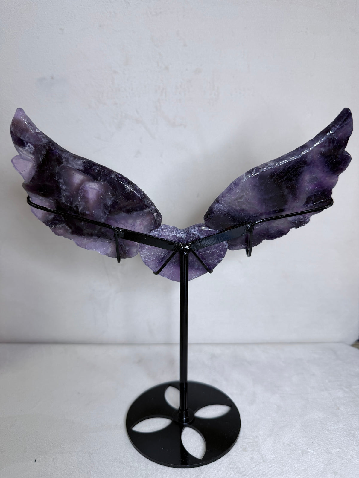 Amethyst Angel Wings with Heart on Stand – 25cm