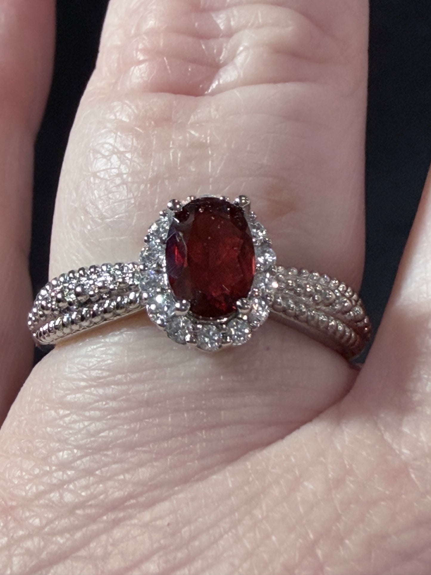 Adjustable Garnet Halo Ring