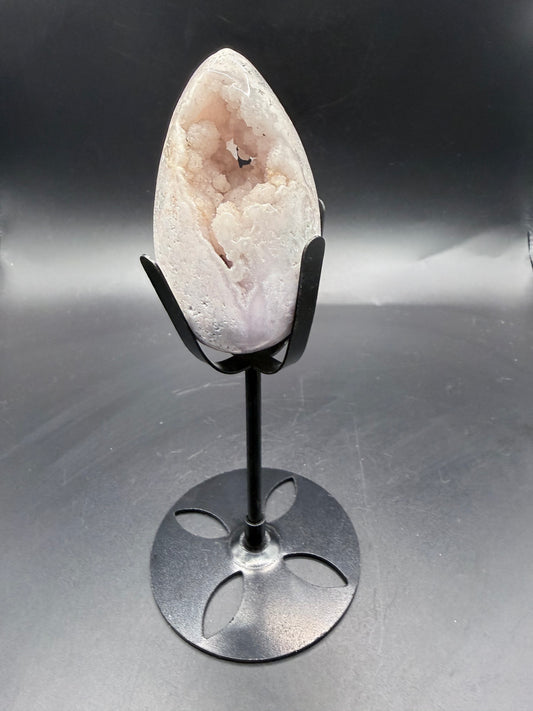 Pink Amethyst Druzy Egg on Metal Stand