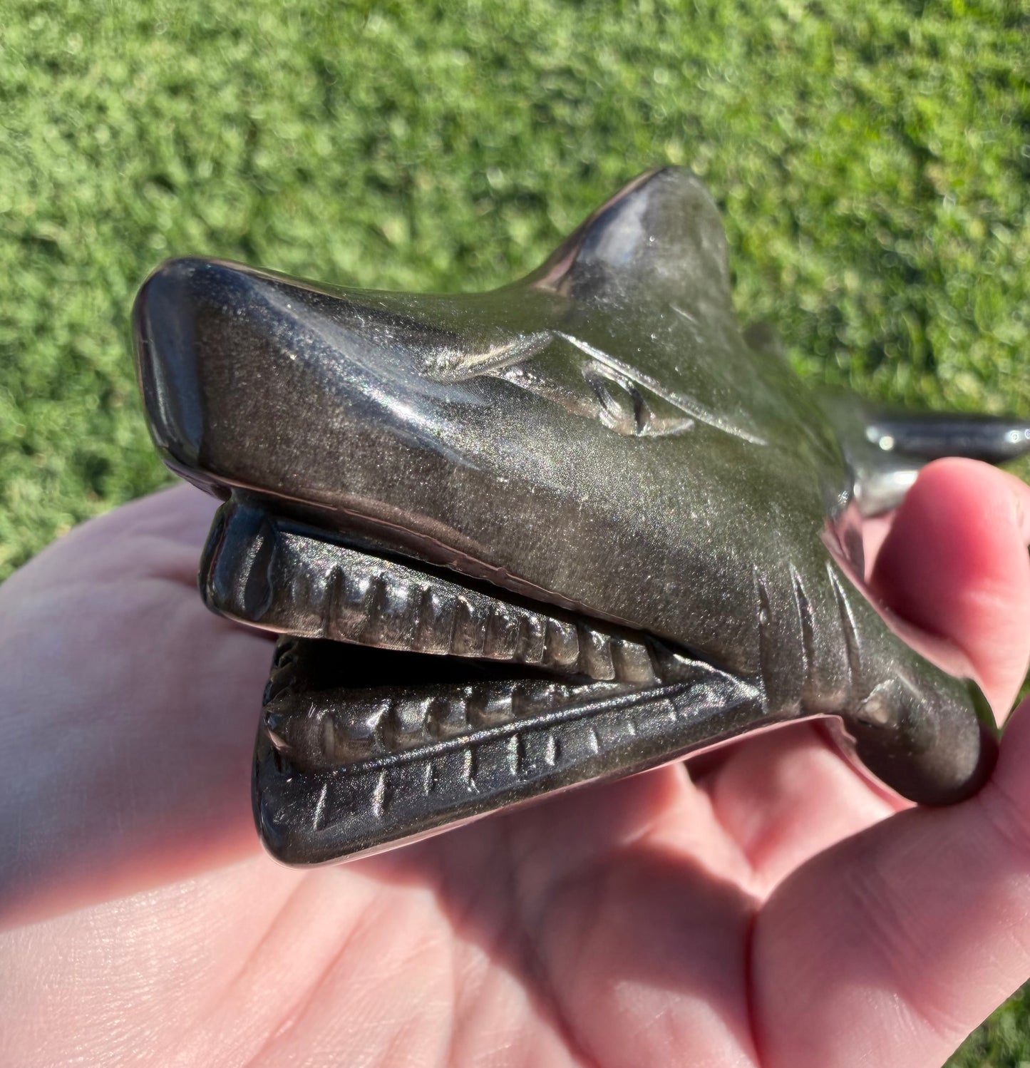 Silver Sheen Obsidian Shark Carving 323g | 17cm