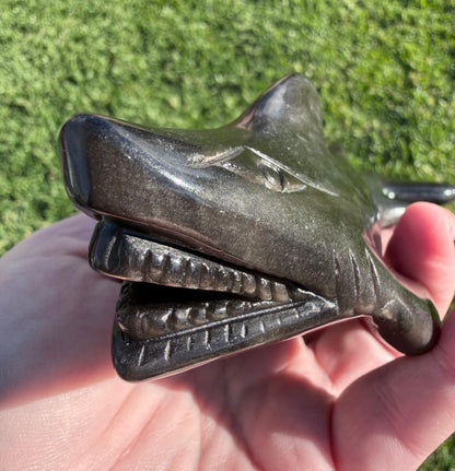 Silver Sheen Obsidian Shark Carving 323g | 17cm