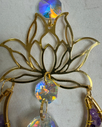 Amethyst Lotus & Crescent Moon Suncatcher – 35cm
