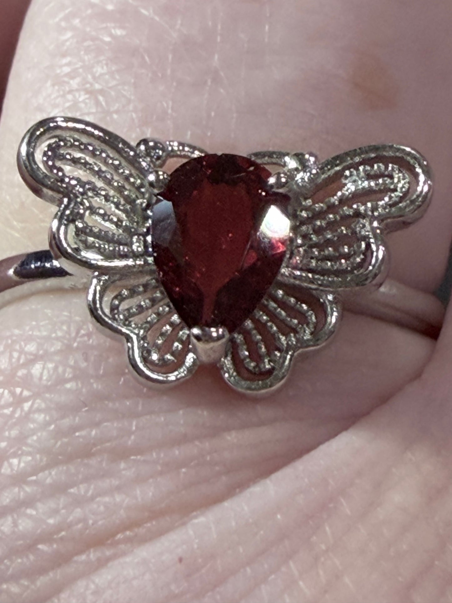 Adjustable Garnet Butterfly Ring