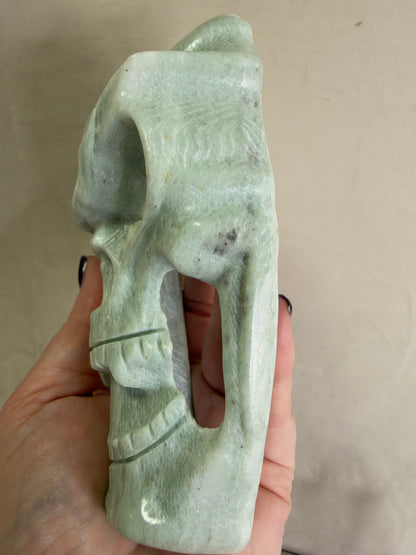 Serpentine Skull Mask Carving with Stand – 14.5 cm