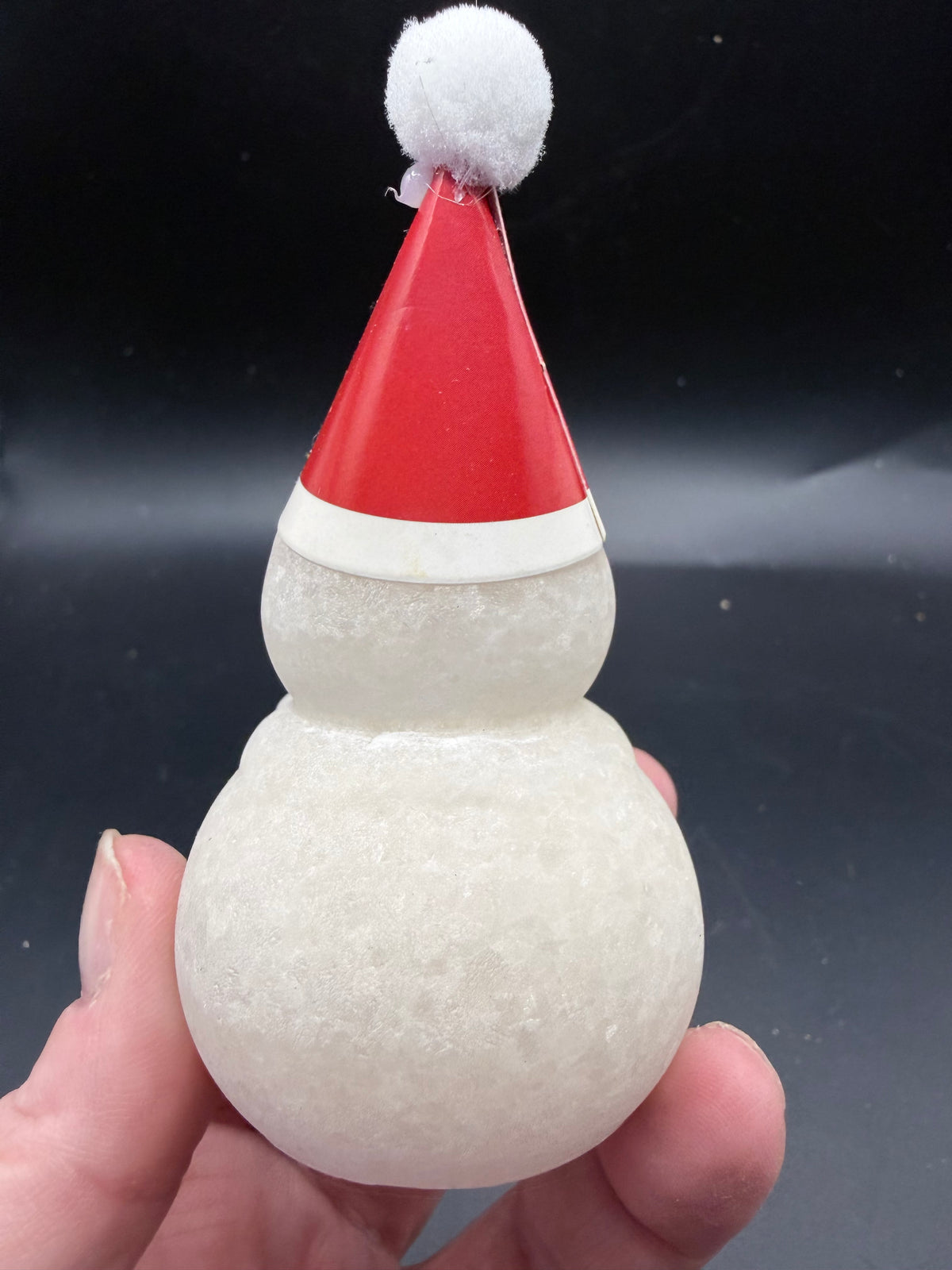 Snowman Sparkling White Marble Carving with Santa Hat – 8 cm