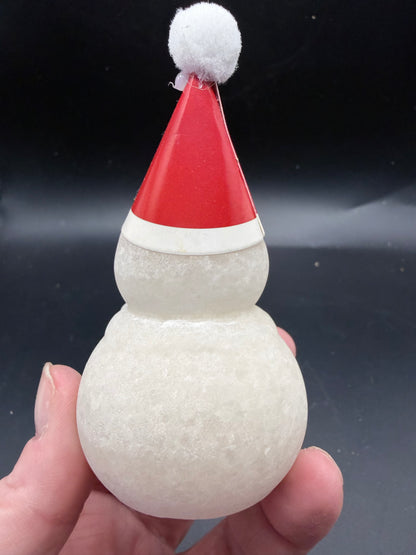 Snowman Sparkling White Marble Carving with Santa Hat – 8 cm