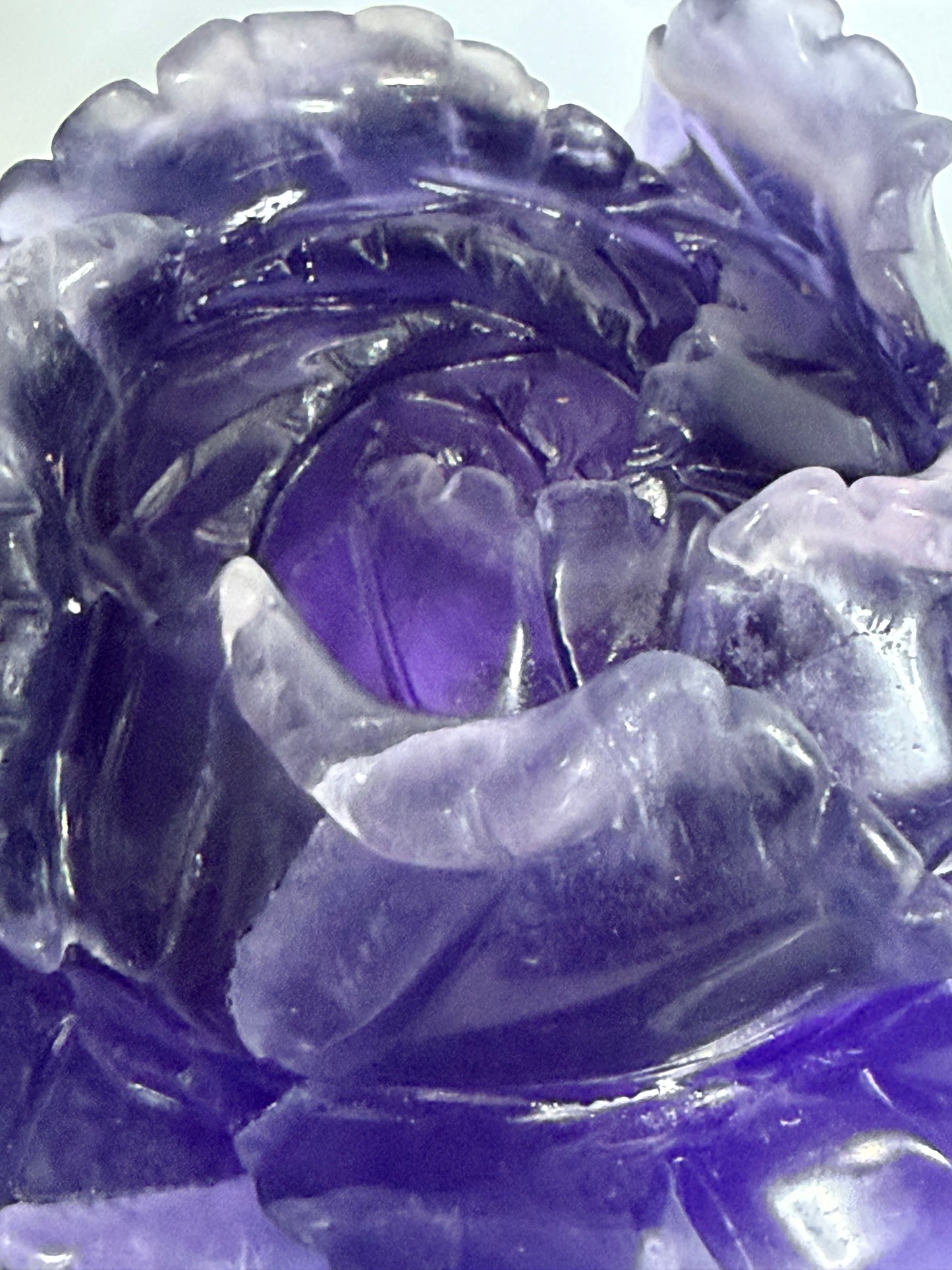 Purple Fluorite Rose Carving with Stand – 805g