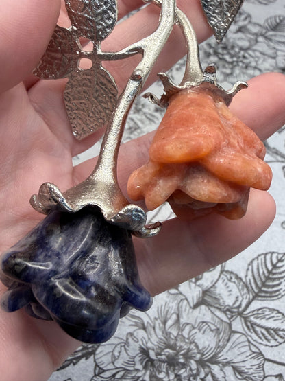 Sodalite & Orange Aventurine Crystal Double Rose Stem (20cm)