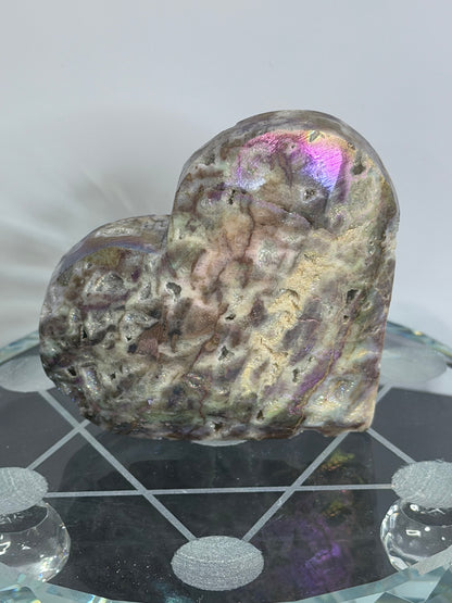 Aura Coated Sphalerite Heart with Natural Druzy Cave 135g 7.2x6.4cm D