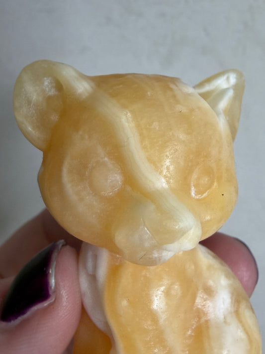 Orange Calcite Leopard Cub Carving – 6.2cm