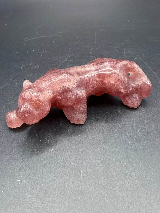 Strawberry Quartz Leopard / Panther Carving