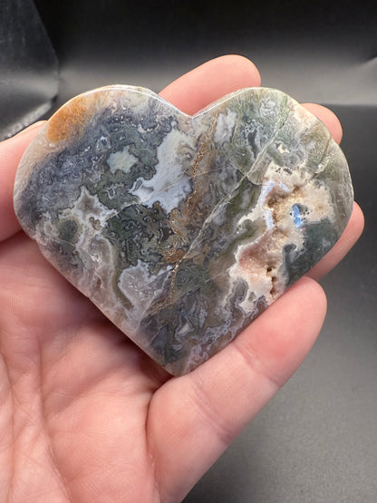 Moss Agate 6cm Free Standing Heart