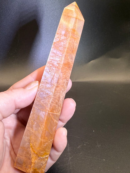 Peach Moonstone Tower with Blue Flash - Crystal wonderland By Lisa