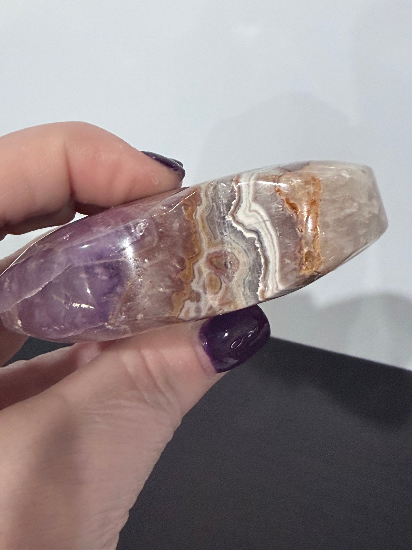 Amethyst & Agate Banded Heart – Self-Standing | 7.2 × 6.6 cm | 146g C