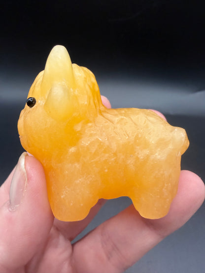 Orange Calcite Highland Cow Crystal Carving – 5.5cm