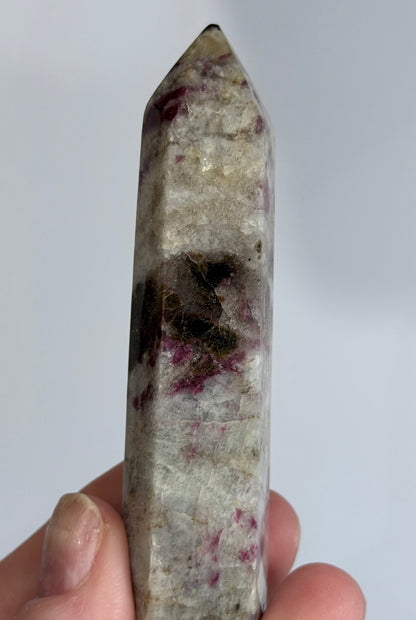 Pink Tourmaline in Quartz Crystal Tower – 8.9cm | 68g B