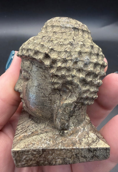 Pyrite Buddha Head Carving – 6 × 4 cm