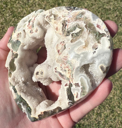 Unique Moss Agate Druzy Heart with Stand