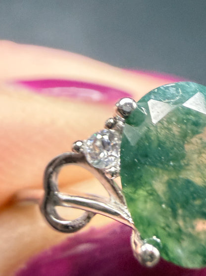 Sterling Silver 925 Moss Agate Ring – Size 8