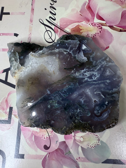 Moss Agate Slab on Stand