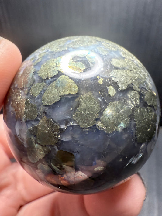 RARE Pyrite in Agate Sphere