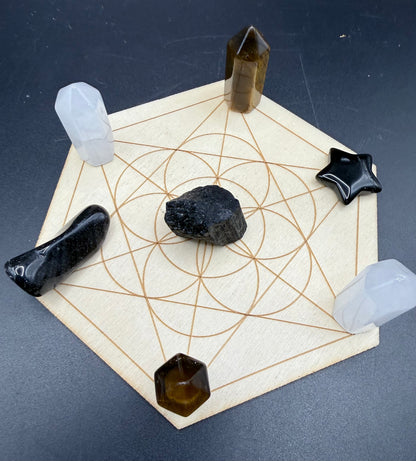 Protection Crystal Grid Set – Hexagon Board
