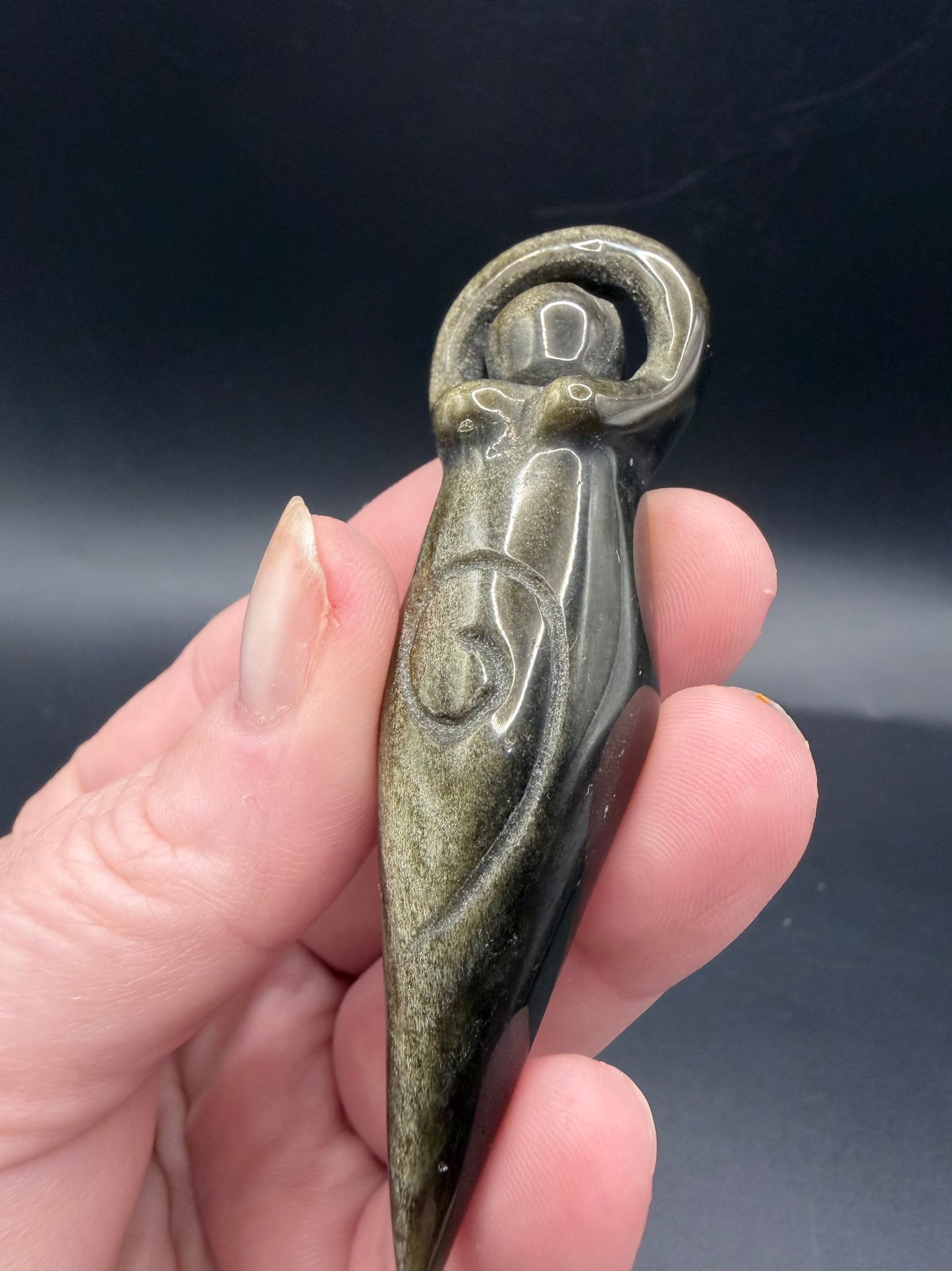 Golden Sheen Obsidian Goddess Carving