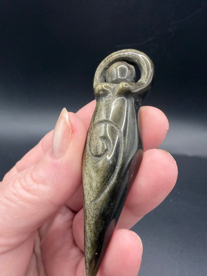 Golden Sheen Obsidian Goddess Carving