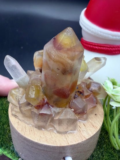 Snowman Christmas Lamp with Golden Healer Crystal Cluster