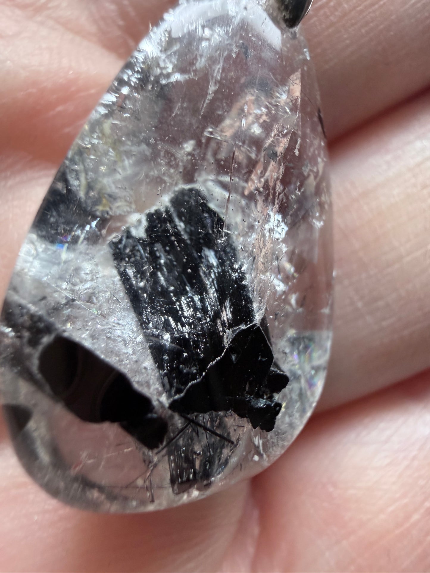 Black Tourmaline in Quartz Pendant with 925 Bail & Black Cord (3cm)