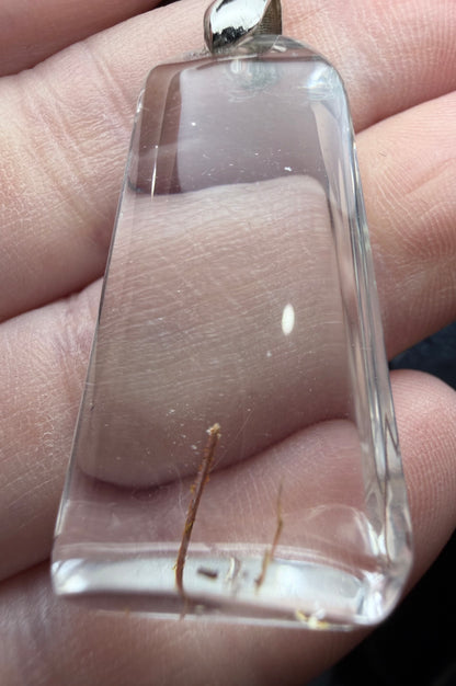 Red Tourmaline in Quartz Pendant with Natural Rainbow (3.5cm)
