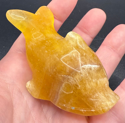 Golden Yellow Fluorite Dolphin Carving – 152g | 8 x 4.1cm