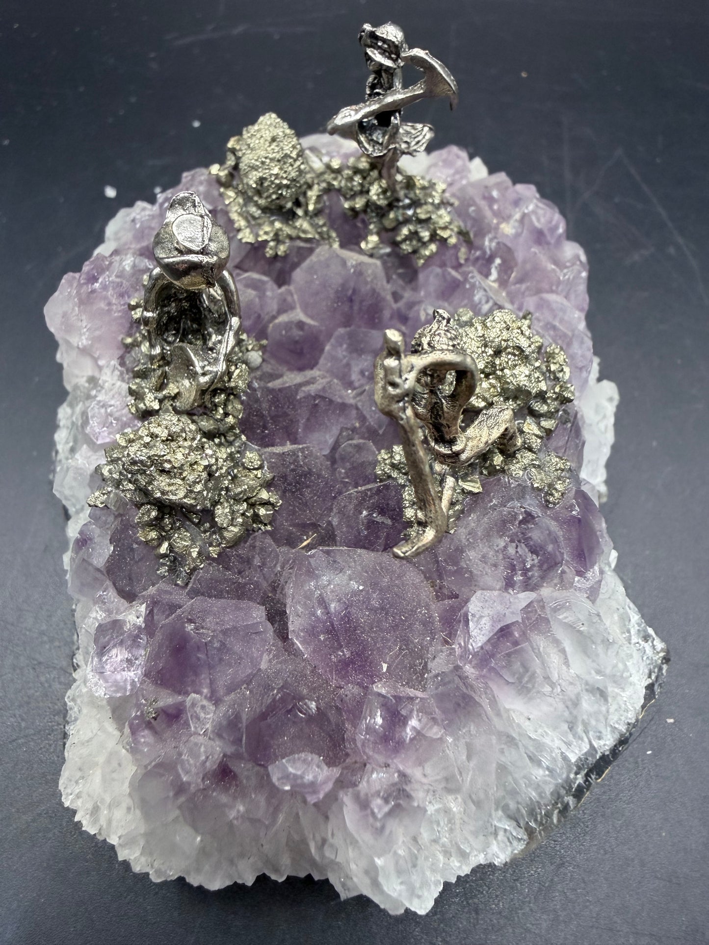 Amethyst Cluster with Pyrite Miner Figures – Collector Specimen