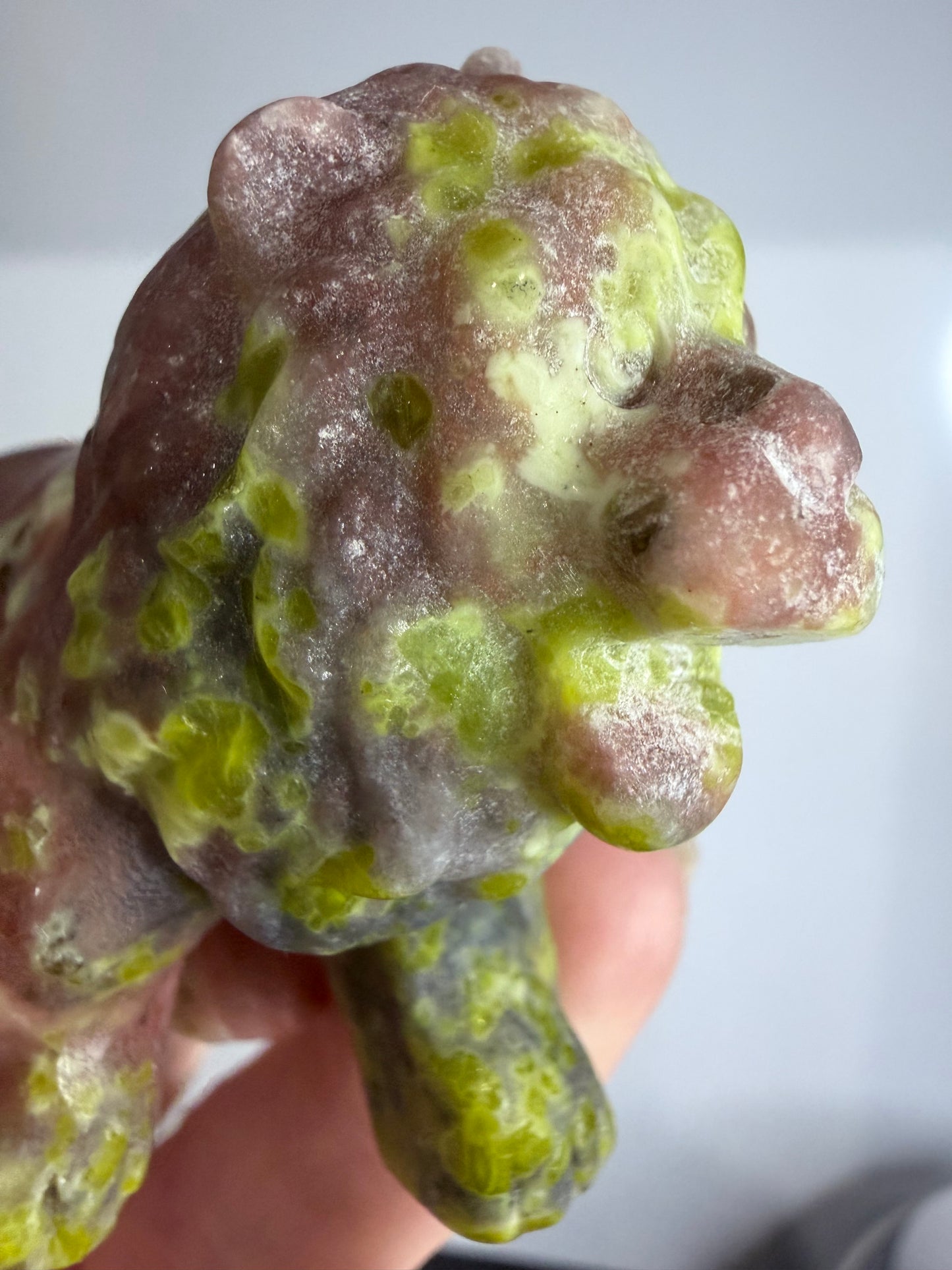 Serpentine & Jasper Lion Carving with Epidote