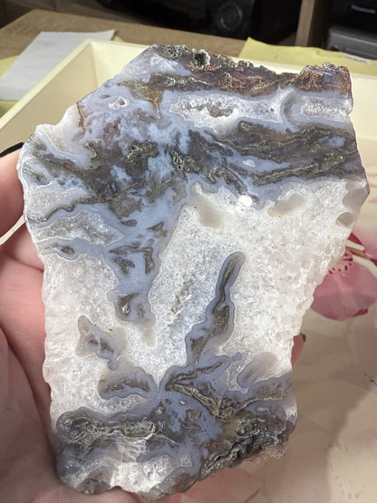 Moss Agate Slab on stand