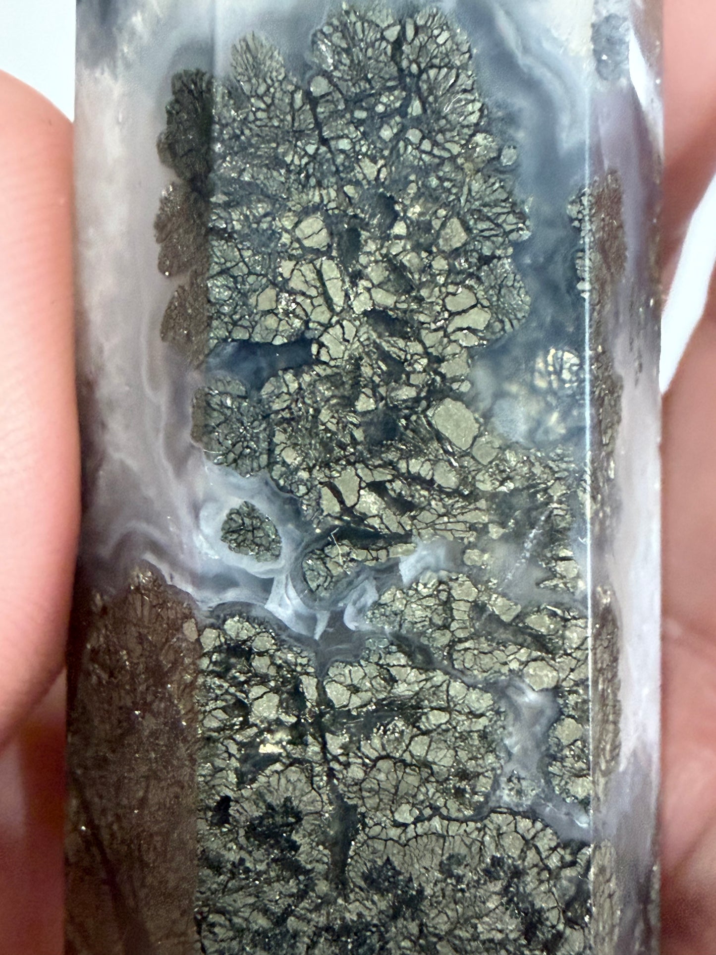 Marcasite in Agate Crystal Tower – 10cm | 123g