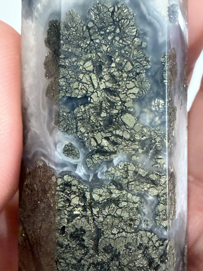 Marcasite in Agate Crystal Tower – 10cm | 123g