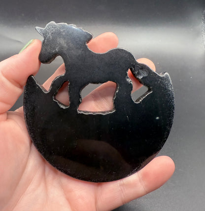 Black Obsidian Unicorn on Stand