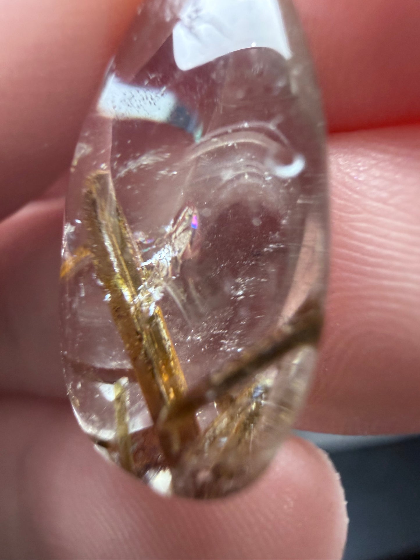 Green Tourmaline in Quartz Pendant with 925 Bail & Cord (2.2cm)