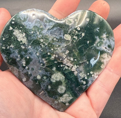 Moss Agate Heart with Stand