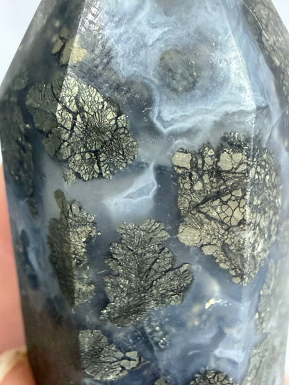 Marcasite in Agate Crystal Tower – 10cm | 133g