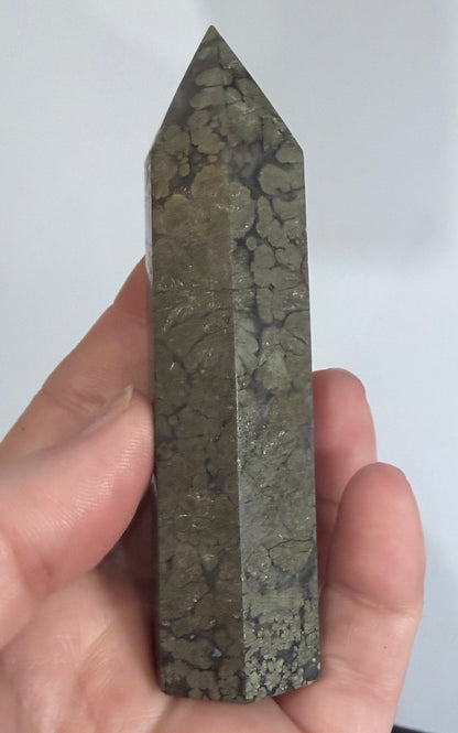 Marcasite in Agate Crystal Tower – 10cm | 158g