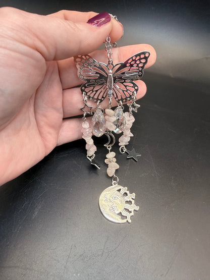 Rose Quartz Butterfly Suncatcher
