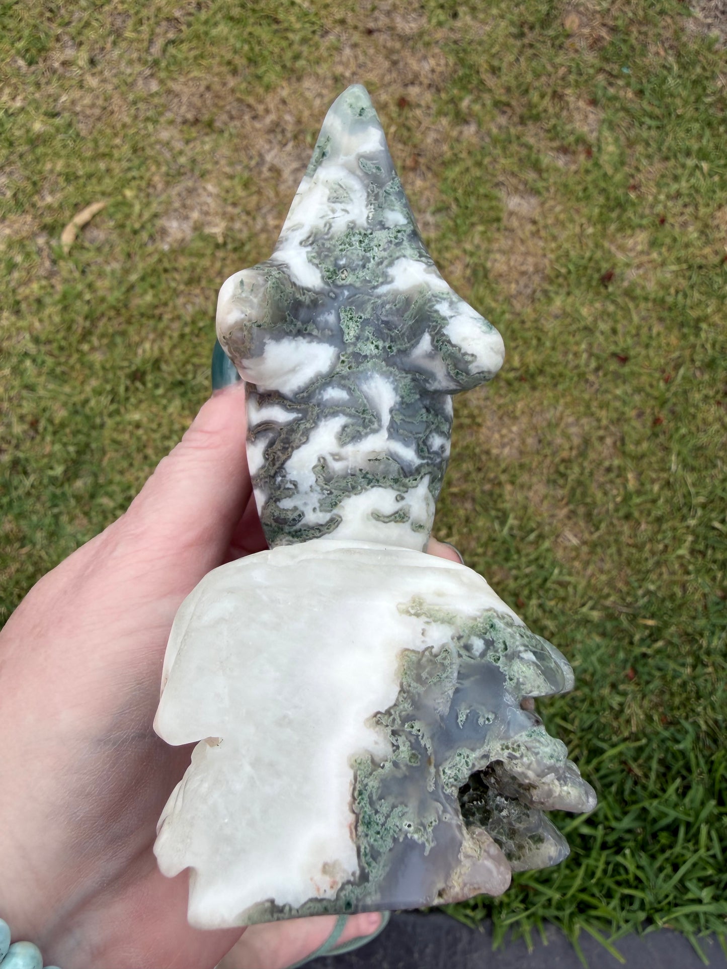 Moss Agate Dolphin Carving — 762g