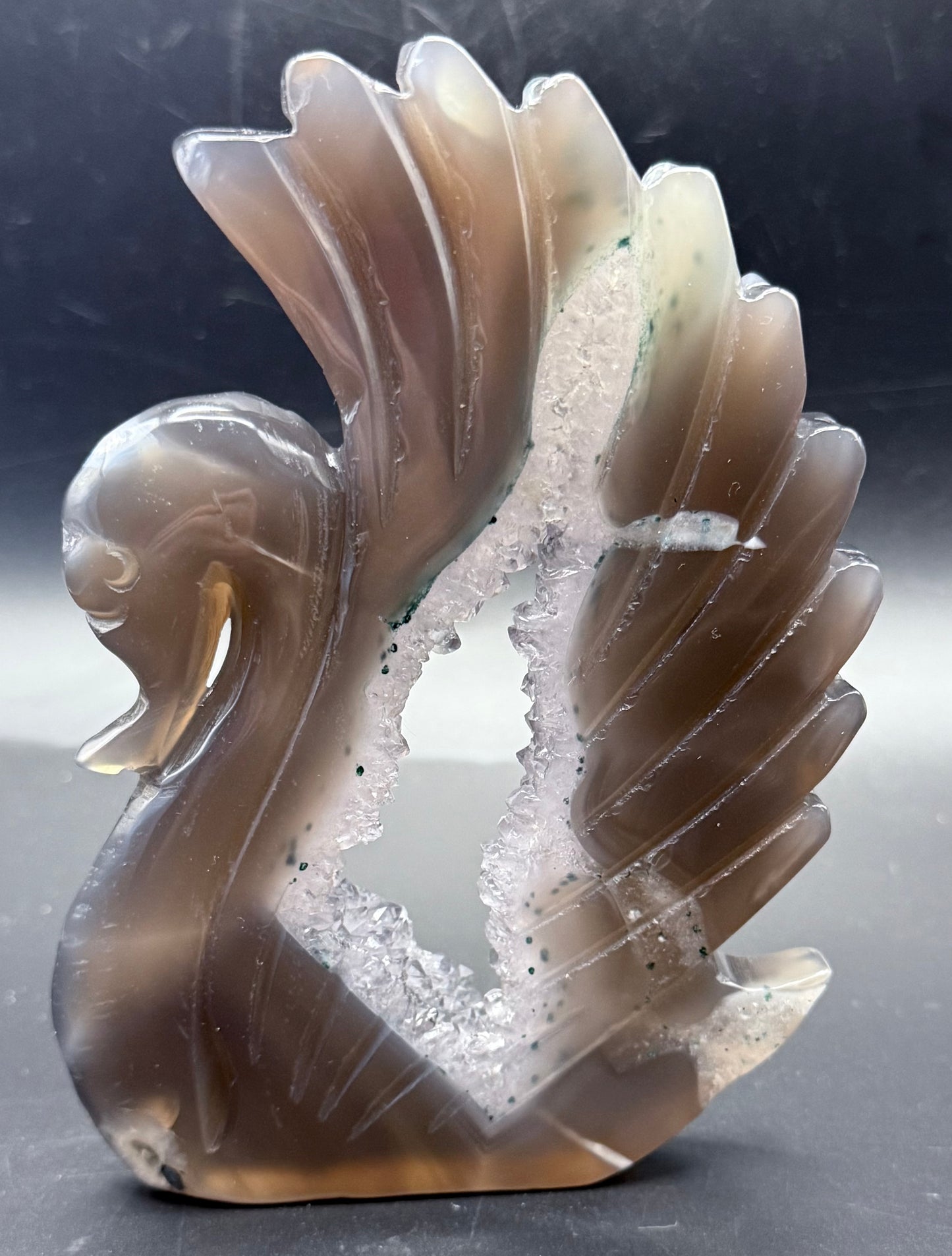 Agate Druzy Swan Carving