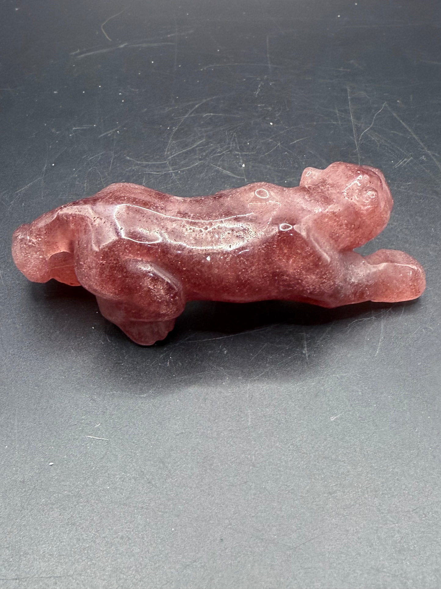 Strawberry Quartz Leopard / Panther Carving