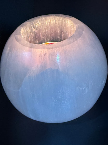 Selenite Sphere Candle Holder