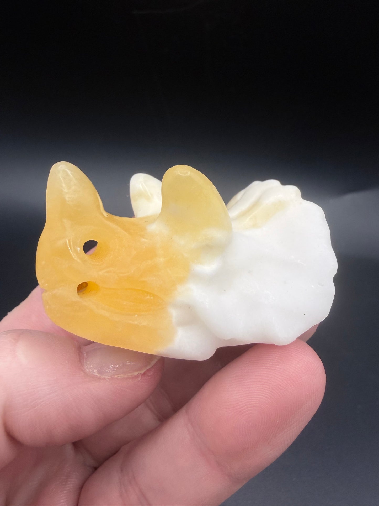 Orange Calcite Triceratops – Crystal Carving (5cm)