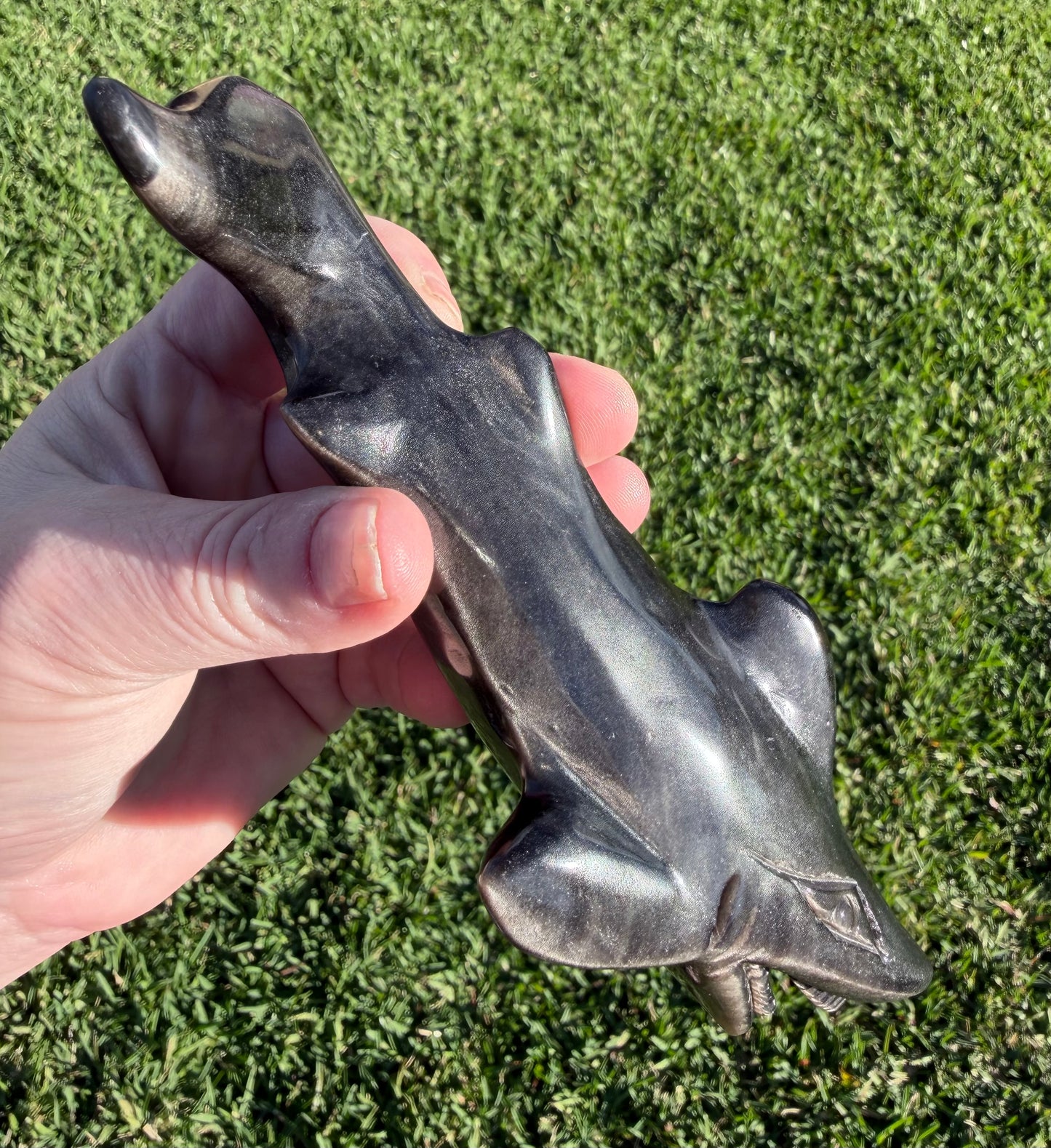 Silver Sheen Obsidian Shark Carving 323g | 17cm