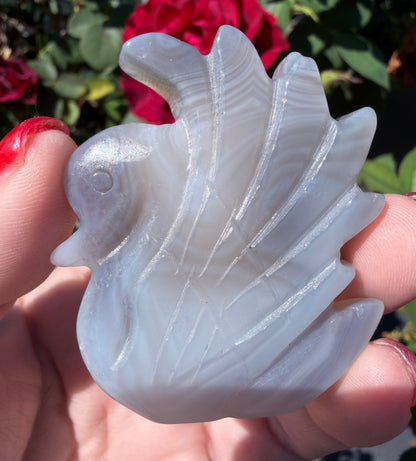 Druzy Agate Swan Carving – Self Standing (5.5 cm)